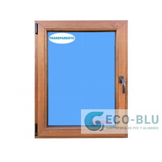 Ventana PVC 600x900 Roble Dorado Oscilobatiente Izquierda Vidrio Transparente