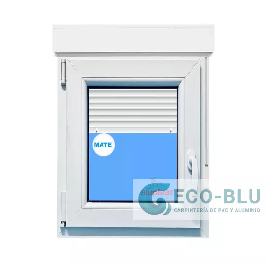 Ventana PVC 800x1155 Blanca Oscilobatiente Izquierda con Persiana Vidrio Mate