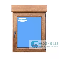 Ventana PVC 800x1155 Roble Dorado Oscilobatiente Derecha con Persiana Vidrio Transparente