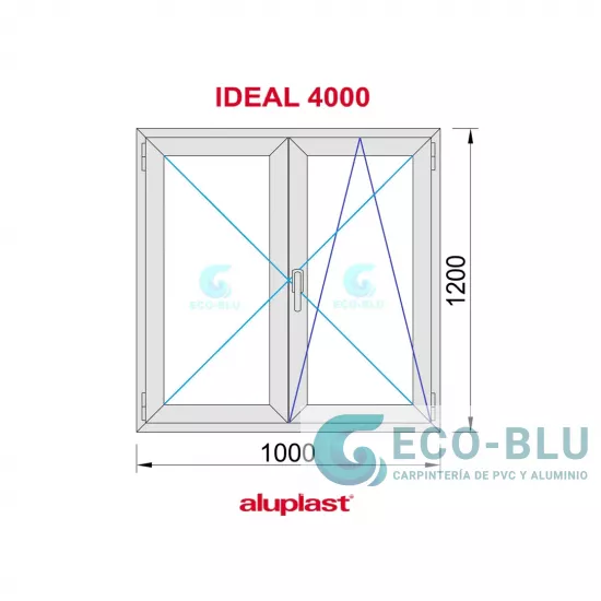 Ventana PVC 1000x1200 Blanca 2 Hojas Oscilobatiente Vidrio Transparente