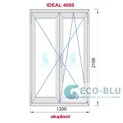 Porta-janela Oscilo-batente 1200X2100 2F Branco Vidro Transparente Maçaneta Interior/Exterior com fechadura