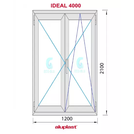 Porta-janela Oscilo-batente 1200X2100 2F Branco Vidro Transparente Maçaneta Interior