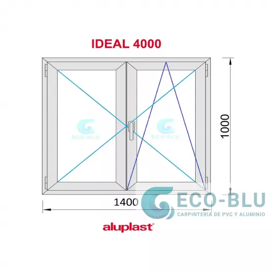 Ventana PVC 1400x1000 Blanca 2 Hojas Oscilobatiente Vidrio Transparente