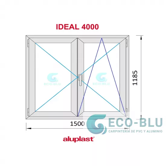 Ventana PVC 1500x1185 Blanca 2 Hojas Oscilobatiente Vidrio Transparente