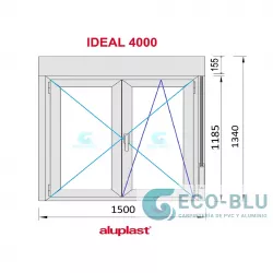 Ventana PVC 1500x1340 Blanca 2 Hojas Oscilobatiente con Persiana Vidrio Transparente