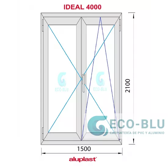 Porte balcone ad anta ribalta PVC 1500x2100 Bianco Vetro trasparente Maniglia Interno