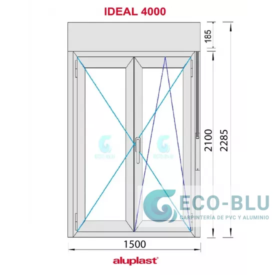 Porta-janela Oscilo-batente 1500X2285 2F (com Estore) Branco Vidro Transparente Maçaneta Interior