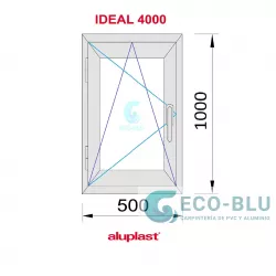 Ventana PVC 500x1000 Blanca Oscilobatiente Izquierda Vidrio Mate
