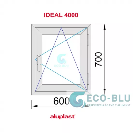 Ventana PVC 600x700 Blanca Oscilobatiente Derecha Vidrio Mate