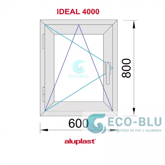 Ventana PVC 600x800 Blanca Oscilobatiente Izquierda Vidrio Transparente