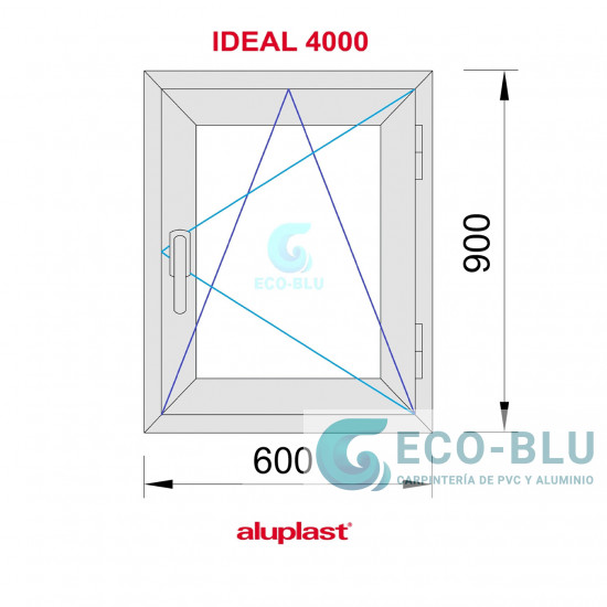 Ventana PVC 600x900 Blanca Oscilobatiente derecha Vidrio Transparente