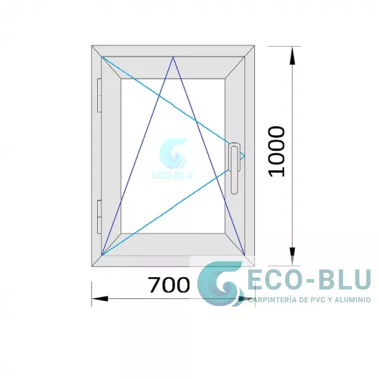 Ventana PVC 700x1000 Nogal Oscilobatiente Izquierda Vidrio Transparente