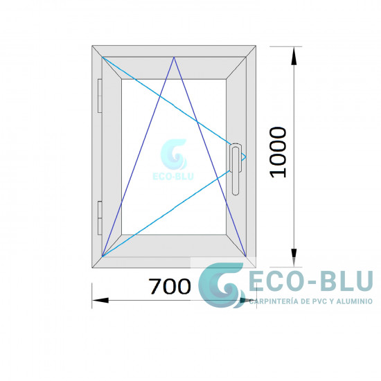 Ventana PVC 700x1000 Roble Dorado Oscilobatiente Izquierda Vidrio Transparente