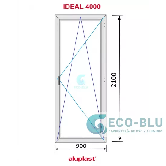 Balcony door Pvc 900x2100 Ttilt & turn Right White Glass Clear Door Handle Indoor