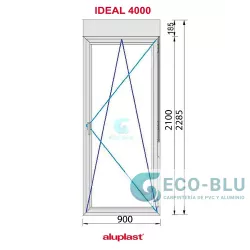 Porte balcone ad anta ribalta PVC 900x2285 Bianco destra Vetro trasparente con Tapparella Maniglia Interno