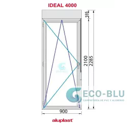 Balcony door Pvc 900x2285 Ttilt & turn Left White Glass Clear with Roller shutters Door Handle Indoor/Outdoor with lock