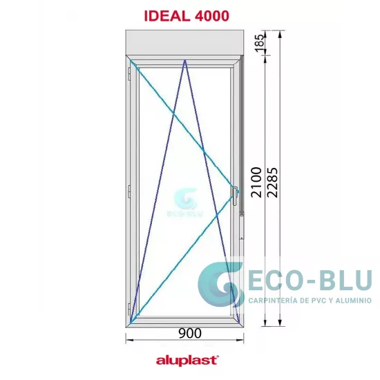 Balcony door Pvc 900x2285 Ttilt & turn Left White Glass Clear with Roller shutters Door Handle Indoor/Outdoor with lock