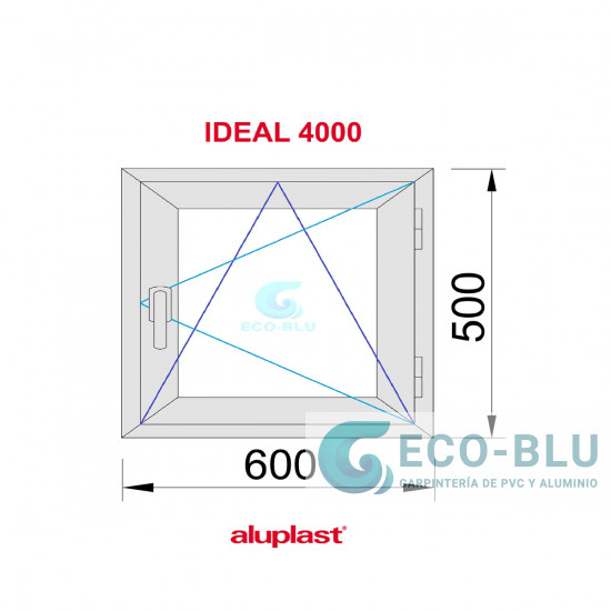 Ventana PVC 600x500 Blanca Oscilobatiente Derecha Vidrio Mate