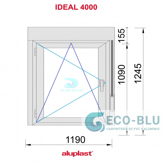 Ventana PVC 1190x1245 Blanca Oscilobatiente Izquierda con Persiana Vidrio Transparente