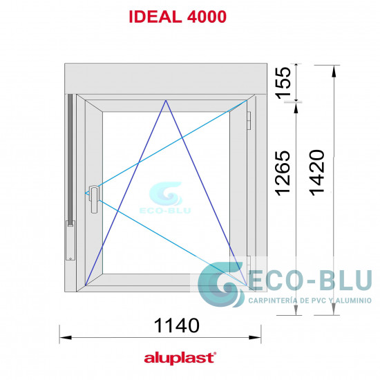 Windows Pvc Tilt and Turn 1140x1420 Single Right  White Glass Clear with Roller shutters