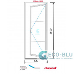 Balconera PVC 820x2500 Negra Practicable con travesaños Derecha