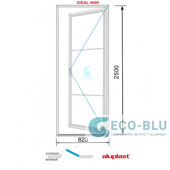 Porte-fenetre 820x2500 Noir avec barres transversales Droite