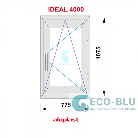 Ventana PVC 775x1075 Blanca Oscilobatiente derecha Vidrio Transparente