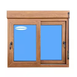 Fenêtre coulissante Pvc 1200x1155 Chêne doré avec Volet roulant Verre Transparent
