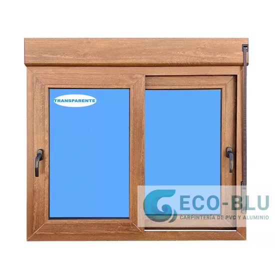 Finestra PVC Scorrevole 1200x1155 Quercia Dorata Vetro Trasparente con Tapparella