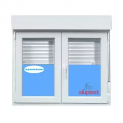 Ventana PVC 1500x1340 Blanca 2 Hojas Oscilobatiente con Persiana Vidrio Transparente