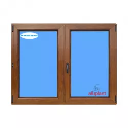 Ventana PVC 1200x1000 Roble Dorado 2 Hojas Oscilobatiente Vidrio Transparente