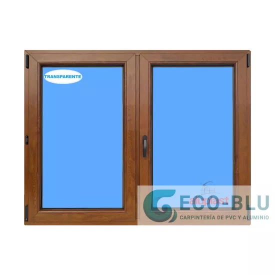 Ventana PVC 1200x1000 Roble Dorado 2 Hojas Oscilobatiente Vidrio Transparente
