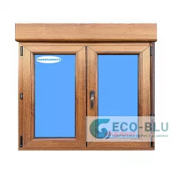 Finestra ad anta ribalta PVC 1200x1155 Quercia Dorata Vetro Trasparente con Tapparella