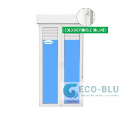 Balconera PVC 1200x2285 Blanca 2 Hojas Oscilobatiente con Persiana Vidrio Transparente Manivela Interior
