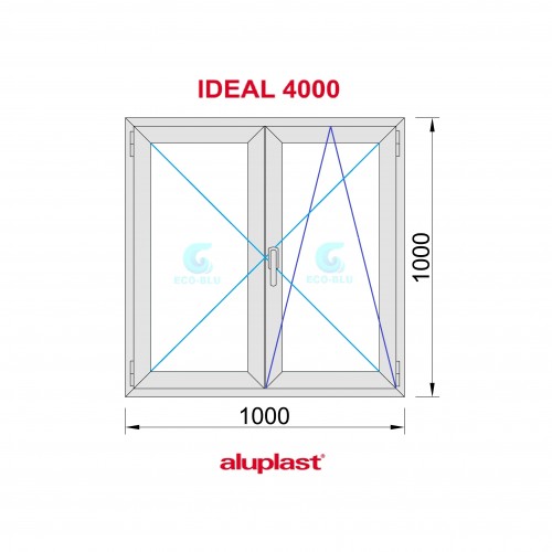 Ventana PVC 1000x1000 Roble Dorado 2 Hojas Oscilobatiente Vidrio  Transparente