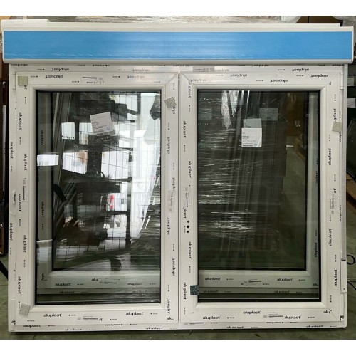 Ventana PVC 1200x1155 Blanca 2 Hojas Oscilobatiente con Persiana Vidrio  Transparente